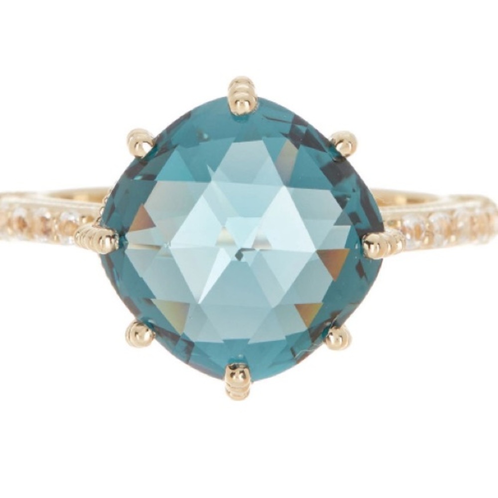 Judith Ripka 14 kt gold/sterling cushion London blue Flora synthetic topaz ring - Picture 6 of 10